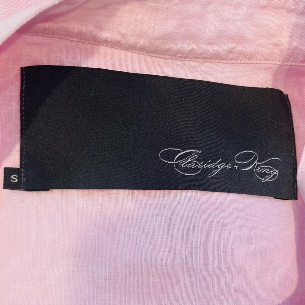 Clarigde & King linen pastel pink pleated mandarin collar button front top. S - Picture 4 of 6